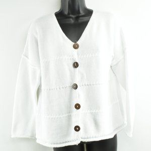 Breezes 100% Cotton White Knit Button Down Sweater